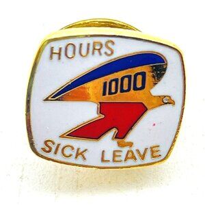 Vintage 1000 Hours Sick Leave Recognition Pin Red White Blue Eagle Gold Tone